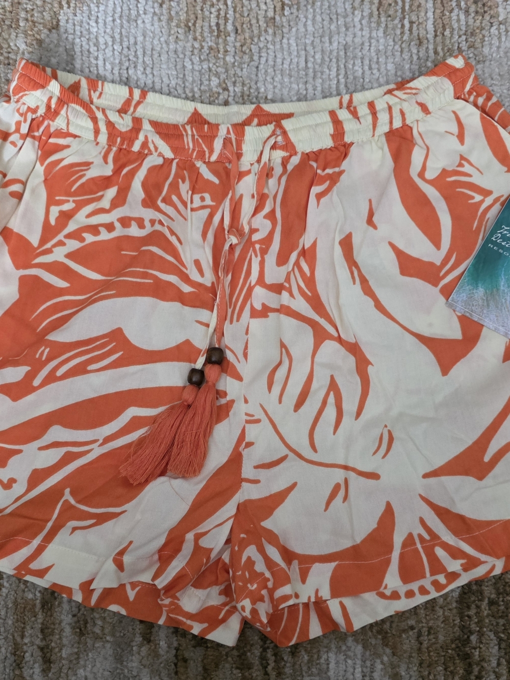 Women’s Orange and White Printed Drawstring Tropical Shorts Size Small Nwt